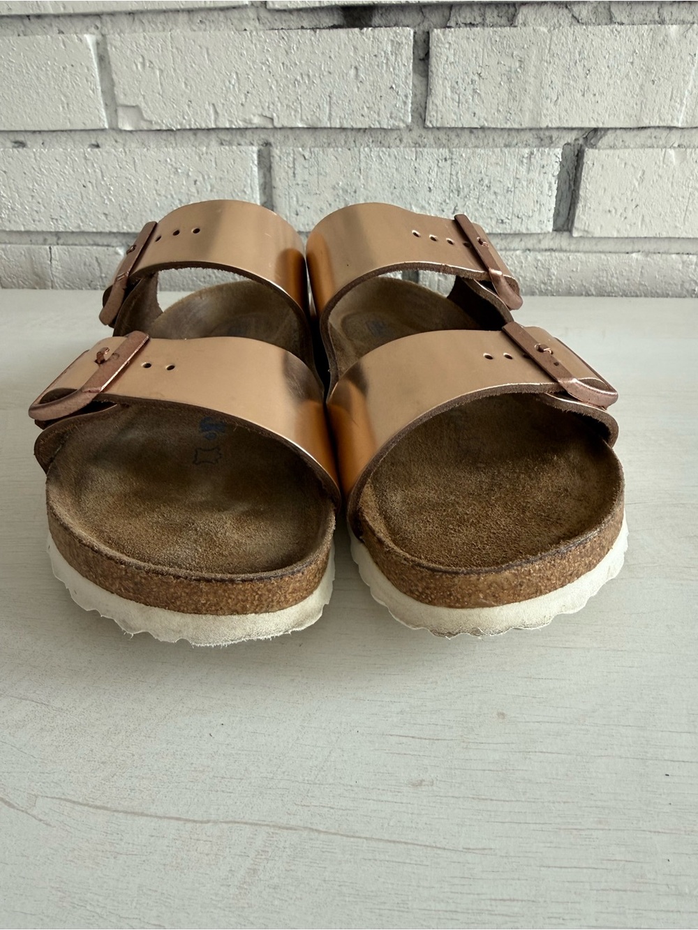Birkenstock Arizona Metallic Bronze Rose Gold Double Strap Sandals EU 37 Narrow - Picture 3 of 8